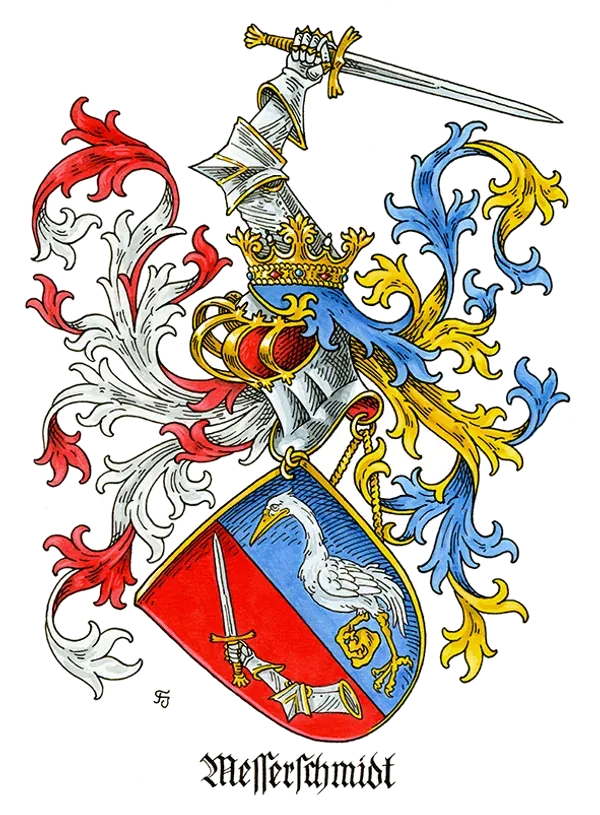 Vollwappen mit Schwert als Helmzier