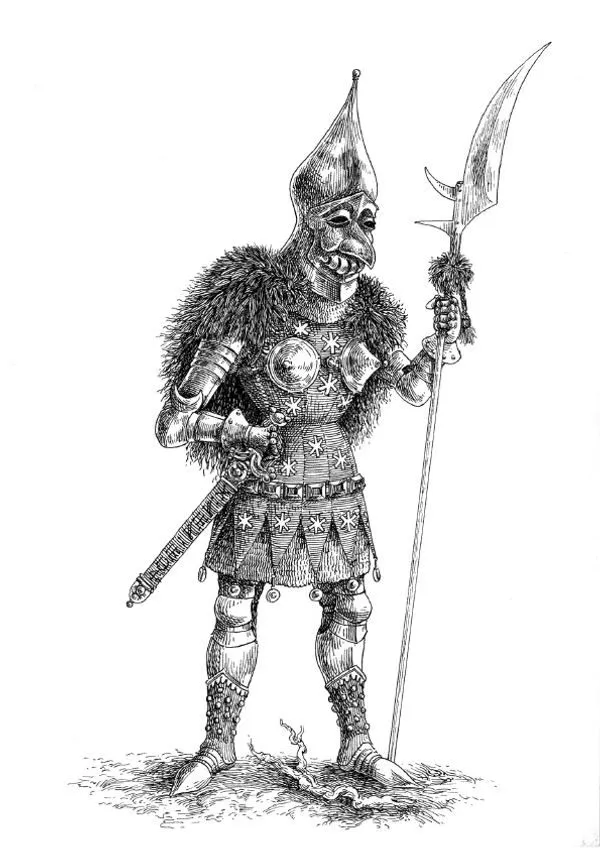 Illustration: Ritter mit Hellebarde in Bleistift