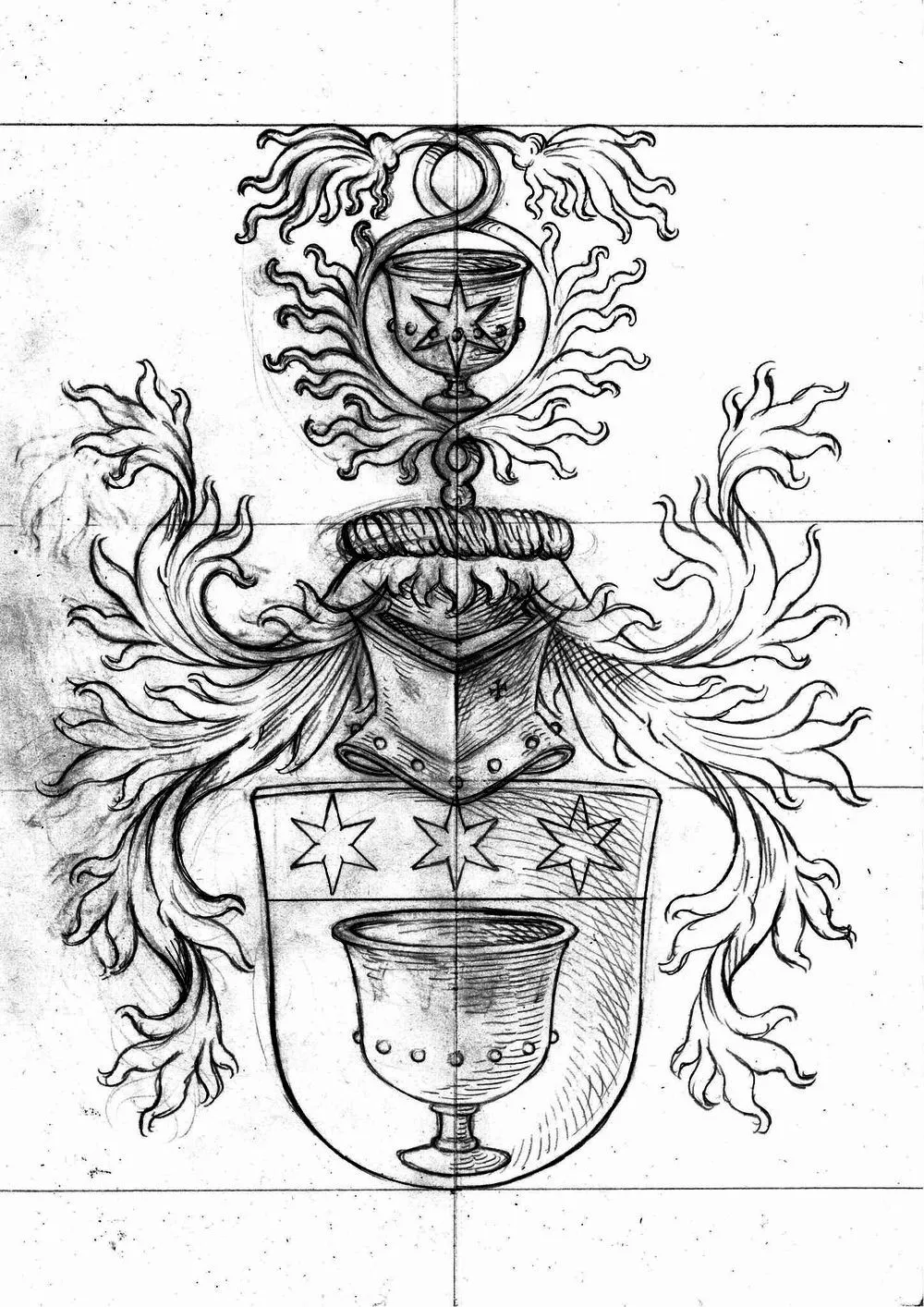 Wappen in der ersten Stufe: Entwurf in Bleistift
