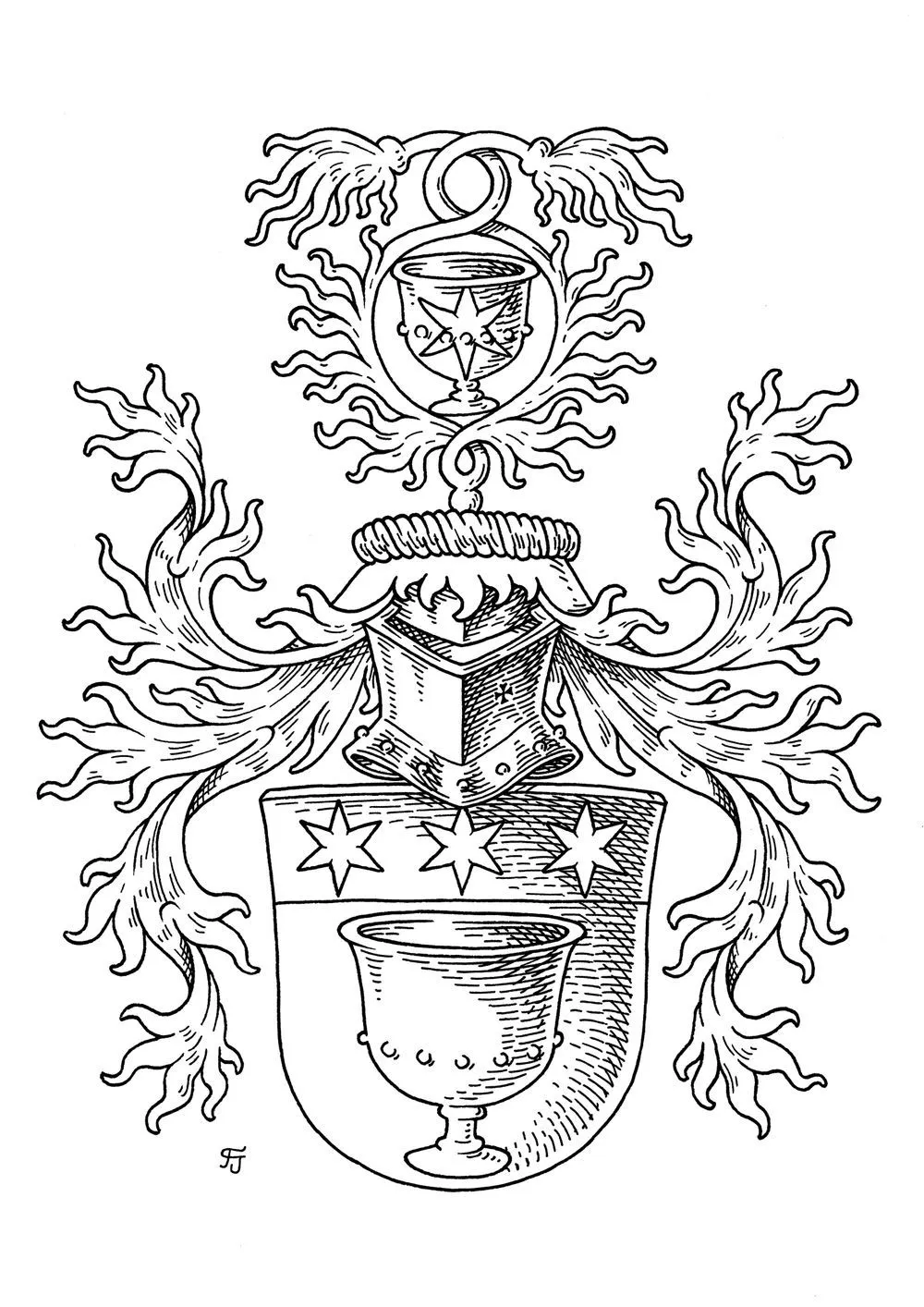 Dasselbe Wappen als Federzeichnung der Konturlinien